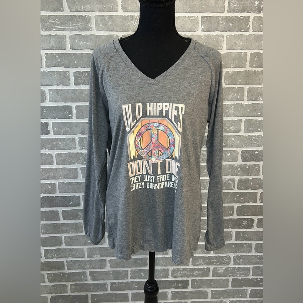 SHEIN Gray Long Sleeve Tee with Peace Graphic